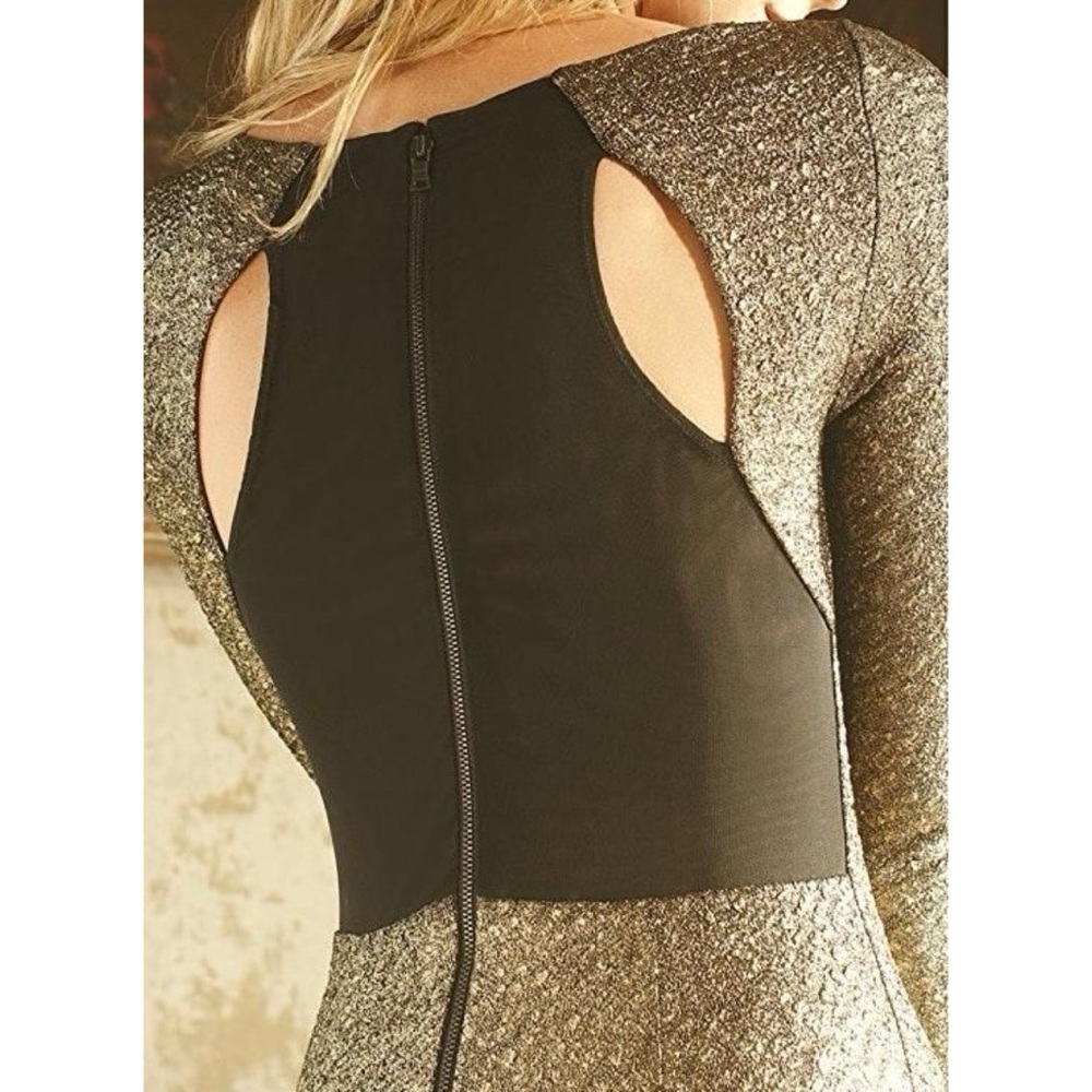 ALICE + OLIVIA Selma Mesh Back Sheath Dress Gold | XSP